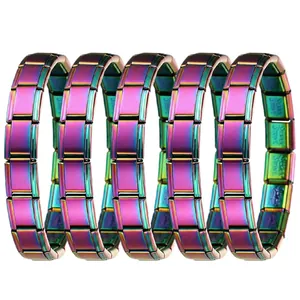 Set di 5 bracciali componibili italiani in acciaio inossidabile color arcobaleno