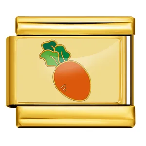 Eslabón de amuleto de zanahoria bañado en oro para pulsera italiana modular DIY joyas