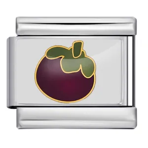 Abalorio de pulsera modular italiana en acero con diseño de esmalte de fruta de mangostán