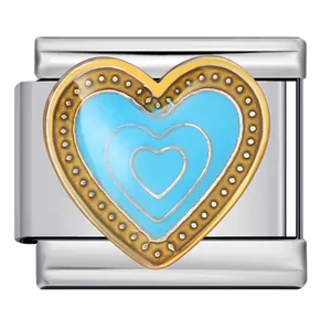 Charm modulare italiano a cuore in smalto blu in acciaio inossidabile