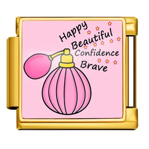 Maillon de charme italien en inox avec flacon de parfum rose pour bracelets DIY