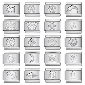 Italian Charm Bracelet Link Stainless Steel DIY Modular Embossed Pattern Silver Link For Personalized Jewelry Making