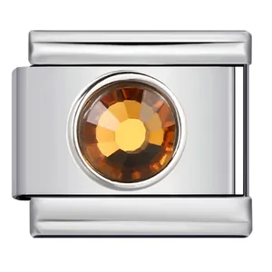 Maglia per bracciale componibile italiano in acciaio inox con cristallo ambra tondo