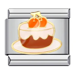 Maillon de breloque italien en acier inoxydable avec motif de gâteau dessert en émail coloré