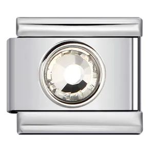 Charm italiano in acciaio inossidabile lucido con cristallo rotondo sfaccettato