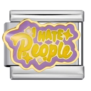 Dettaglio della maglia per bracciale italiano 'I HATE PEOPLE' in acciaio e smalto