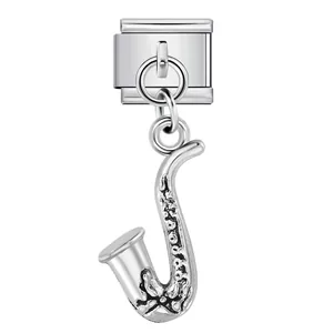 Abalorio para pulsera italiana modular con saxofón de plata detallado instrumento musical