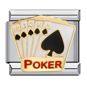 Abalorio modular italiano de acero inoxidable con diseño de poker de picas real