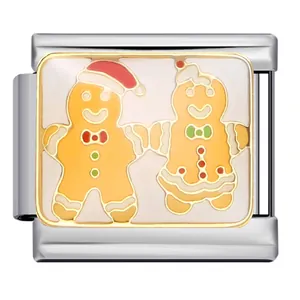 Vista detallada de un eslabón modular de jengibre navideño para pulseras italianas.