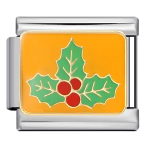 Charm para pulsera modular italiana con diseño de acebo navideño en acero inox
