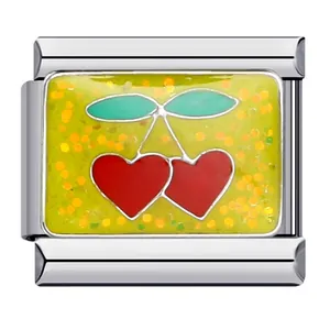 Eslabón de abalorio italiano de cereza corazón en acero para pulseras modulares DIY