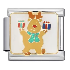 Eslabón de charm italiano de acero inoxidable con reno de Navidad para pulsera DIY