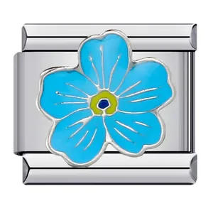 Charm a fiore blu smaltato in acciaio inox modello per bracciale modulare italiano DIY.