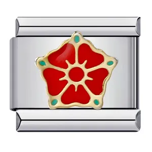 Maillon de bracelet modulaire italien en acier inoxydable avec motif de fleur rouge vif