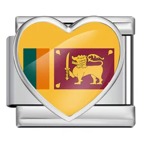 Heart-shaped stainless steel modular charm link featuring the Sri Lanka national flag