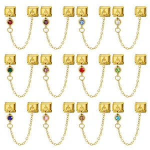 Italian Modular Bracelet DIY Link 12 Birthstone Stainless Steel Gold Plated Hook Pendant Safety Chain Jewelry Accessory