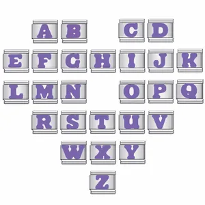 Stainless Steel Purple English Alphabet Italian Charm Links Modular DIY Bracelet Personalized Jewelry Components For Women Men