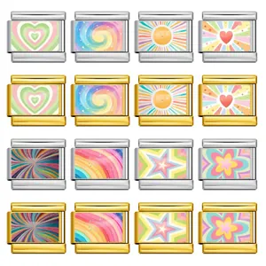 Stainless Steel Italian Charm Link For DIY Bracelet Colorful Heart Sun Star Butterfly Pattern Modular Jewelry Making Charm