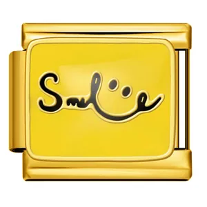 Abalorio de pulsera modular italiana de acero dorado con diseño de Smile amarillo