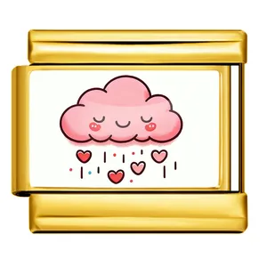 Detailed view of Italian modular charm with cute pink cloud and heart rain pattern