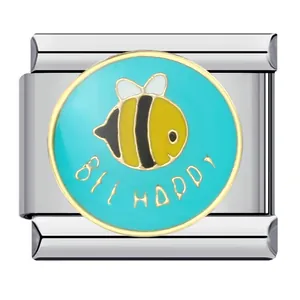 Maglia componibile italiana per bracciale in acciaio con smalto ape "Bee Happy" link