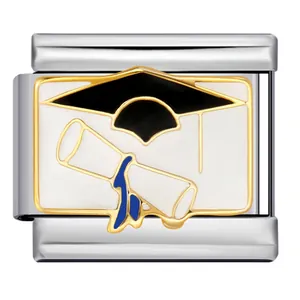 Charm per bracciale modulare italiano con tocco e diploma in acciaio inossidabile