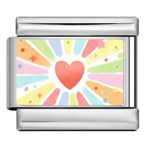Colorful watercolor heart pattern Italian modular charm link made of durable stainless steel