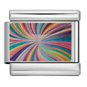 Colorful spiral pattern Italian charm link in polished stainless steel for DIY bracelets