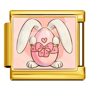 Detailed view of gold stainless steel Easter egg bunny Italian charm link for bracelets