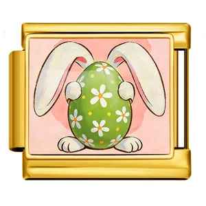 Detailed close-up of an Easter egg and bunny charm for Italian modular bracelets
