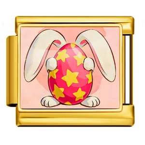 Easter bunny holding starred egg Italian charm for modular stainless steel bracelet