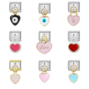Colgante de Acero Inoxidable Italian Charm Corazón Ojo Malvado DIY Pulsera Eslabón Accesorio de Joyería Modular Mujer