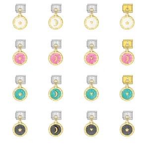 Variété de pendentifs ronds pour breloques italiennes avec finition émail et divers motifs.