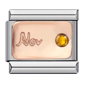 Dettaglio charm pietra portafortuna di novembre per bracciale modulare italiano inciso