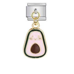 Breloque italienne mignonne d'avocat rose pour bracelets DIY en acier inoxydable