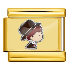 Gold-plated Italian modular charm link with cartoon groom for DIY steel bracelet