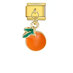 Charm modulaire doré italien avec pendentif fruit orange mignon en émail décoratif