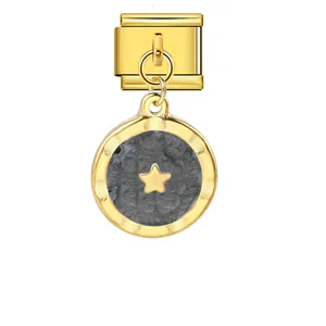 Gold Italian charm pendant with star pattern for DIY modular bracelet