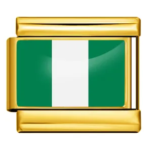 Gold-plated stainless steel Nigeria flag Italian charm link for modular bracelets