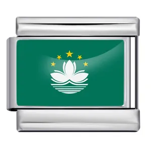 Detailed view of Macau flag stainless steel Italian modular charm link