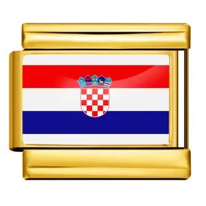 Gold-plated stainless steel Italian charm link featuring the Croatia national flag design