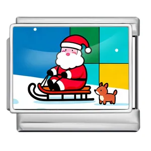 Detail eines italienischen Charm-Glieds aus Edelstahl mit Weihnachtsmann Motiv.
