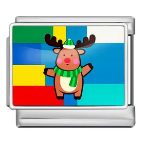 Italienisches Modul-Armbandelement aus Edelstahl mit weihnachtlichem Rentier-Motiv