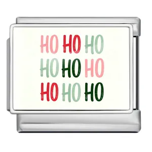 Link modulare italiano in acciaio inox con design festivo del testo HO HO HO colorato