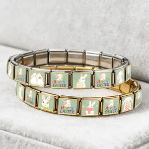 Accesorio de Pulsera de Módulo Italiano Serie Conejo de Pascua de Acero Inoxidable Bricolage Desmontable Dije de Joyería de Huevo