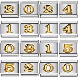 Stainless Steel Arabic Numerals Gilded Italian Modular Bracelet Links DIY Jewelry Making Metal Custom Charm Links