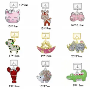 Various cute animal enamel Italian charms with dimensions for DIY modular bracelets