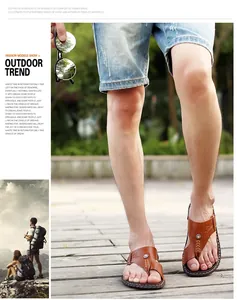 Bequeme braune Herren-Outdoor-Sandalen aus Mikrofaserleder im lässigen Flip-Flop-Stil.