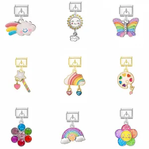 Italian Charm Bracelet DIY Modules Stainless Steel Alloy Enamel Cartoon Butterfly Cloud Sun Palette Charms For Women Jewelry Gift