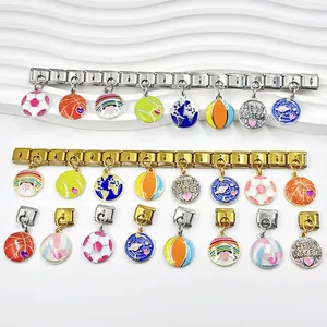 DIY Italian modular charm bracelet featuring sports patterns and BEST SISTER charms